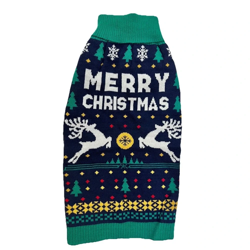 Merry Christmas Dog Sweater XL Reindeer Snowflake Winter Clothing Pet Supplies